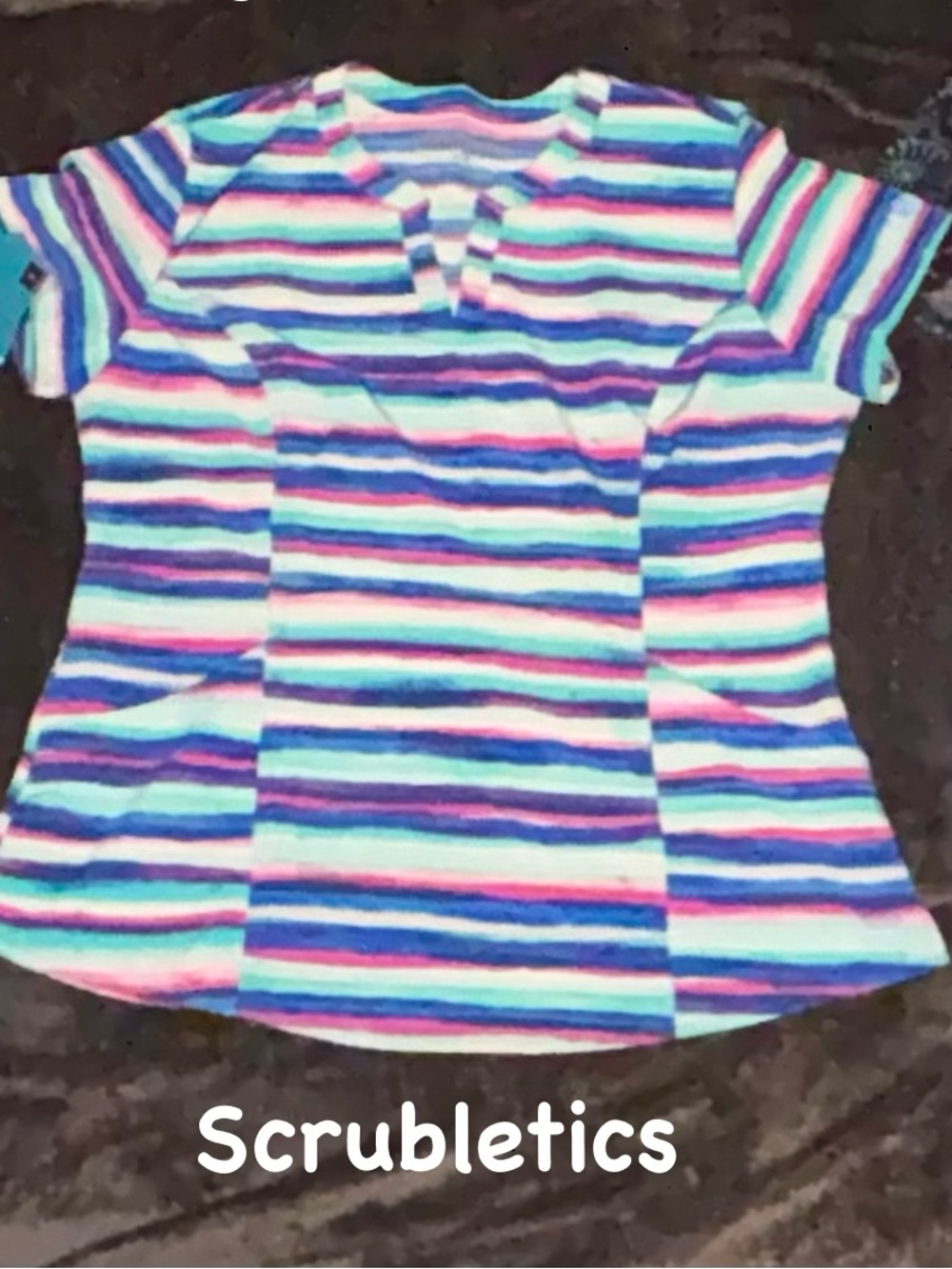 Multicolor Striped Short-Sleeve V-Neck Scrub Top